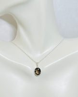 Sterling Silver 10 x 8mm Genuine Smoky Quartz Crown Style Pendant (Available with or without chain)