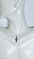 Sterling Silver Genuine Coral or Turquoise Freeform Cross Pendant on 18" Cable Link Chain