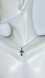 Sterling Silver Genuine Coral or Turquoise Freeform Cross Pendant on 18" Cable Link Chain