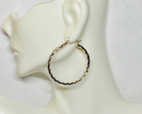 10 Karat Yellow Gold Twisted Diamond-Cut 35mm (1.40") Diameter, 2mm Thick Hoop Earrings for Pierced Ears