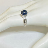 Sterling Silver Genuine 10 x 8mm Oval Cabochon Lapis Lazuli & Diamond Ladies Ring