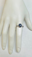 Sterling Silver Genuine 10 x 8mm Oval Cabochon Lapis Lazuli & Diamond Ladies Ring