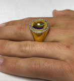 Vintage 18K Yellow Gold Ring w/Enameled 1913 2.50 Dollars Indian Head Gold Coin & Diamonds