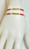 10 Karat Yellow Gold Genuine 4mm Red Coral 6" Figaro Link "Dios Me Bendiga OR God Bless Me" Baby Bracelet