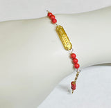 10 Karat Yellow Gold Genuine 4mm Red Coral 6" Figaro Link "Dios Me Bendiga OR God Bless Me" Baby Bracelet