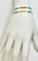 10 Karat Yellow Gold Genuine 4mm Turquoise 5.5" Figaro Link "Dios Me Bendiga OR God Bless Me" Baby Bracelet