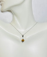 Sterling Silver and Genuine Tiger's Eye Pendant with 18" Cable Link Chain (Round Bead or Barrel)