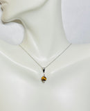 Sterling Silver and Genuine Tiger's Eye Pendant with 18" Cable Link Chain (Round Bead or Barrel)