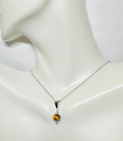 Sterling Silver and Genuine Tiger's Eye Pendant with 18" Cable Link Chain (Round Bead or Barrel)