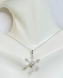 Sterling Silver Rhodium-plated Genuine Diamond Snowflake Pendant with 18" Cable Link Chain