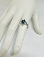 Vintage NOS 1970's 8 x 6mm Oval Genuine London Blue Topaz Ladies Rhomboid Ring