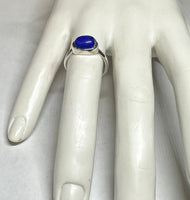 Sterling Silver Genuine Oval Lapis Lazuli 10mm x 8mm Cabochon Ladies Ring