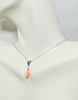 Sterling Silver and Genuine 9 x 6mm Pink Coral Ribbed Cylinder Pendant with 18" Cable Link Chain