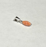 Sterling Silver and Genuine 9 x 6mm Pink Coral Ribbed Cylinder Pendant with 18" Cable Link Chain