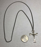 Vintage NOS 1960's INRI Sterling Cucifix Cross Religious Charm CHAPEL Brand Pendant with Stainless Steel Chain