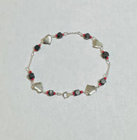 Sterling Silver and Genuine 4mm Azabache Jet with Hearts Bracelet (6" or 7")