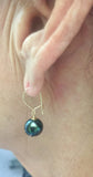 14Kt Yellow Gold 9mm Freshwater Cultured Black Pearl Dangle Wire Earrings