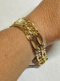 18K Yellow Gold-plated Sterling Silver 2-Strand 7mm Pavé Figaro Our Lady of Guadalupe ID 8" Bracelet