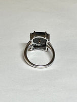 Vintage NOS 1970's Sterling Silver & 14K White Gold Genuine Diamond Rhomboid and Black Onyx Ladies Ring