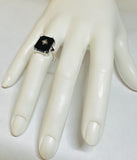 Vintage NOS 1970's Sterling Silver & 14K White Gold Genuine Diamond Rhomboid and Black Onyx Ladies Ring