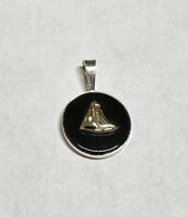 Sterling Silver and 10 Karat Yellow Gold Sailboat on Genuine Black Onyx Coin Pendant