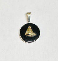 Sterling Silver and 10 Karat Yellow Gold Sailboat on Genuine Black Onyx Coin Pendant