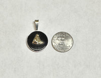 Sterling Silver and 10 Karat Yellow Gold Sailboat on Genuine Black Onyx Coin Pendant