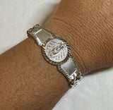 Sterling Silver Figaro Link Our Lady of Guadalupe ID 8" Bracelet (3 widths available)