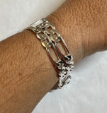 Sterling Silver Figaro Link Saint Barbara "Santa Barbara" ID Bracelet (3 widths available)