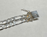 Sterling Silver Figaro Link Saint Barbara "Santa Barbara" ID Bracelet (3 widths available)