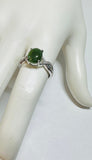 Sterling Silver Genuine 10 x 8mm Oval Cabochon Nephrite Jade & Diamond Ladies Ring