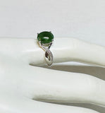 Sterling Silver Genuine 10 x 8mm Oval Cabochon Nephrite Jade & Diamond Ladies Ring