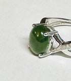 Sterling Silver Genuine 10 x 8mm Oval Cabochon Nephrite Jade & Diamond Ladies Ring