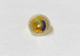 Vintage 18K Yellow Gold Ring w/Enameled 1913 2.50 Dollars Indian Head Gold Coin & Diamonds