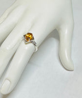 Vintage NOS 1970's 8 x 6mm Oval Genuine Citrine Ladies Rhomboid Ring