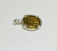 American Coin Jewelry with 24K Gold-plated Vintage Buffalo Nickel in Handmade Sterling Silver Pendant Setting (1936 or 1937)