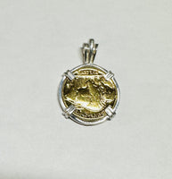 American Coin Jewelry with 24K Gold-plated Vintage Buffalo Nickel in Handmade Sterling Silver Pendant Setting (1936 or 1937)