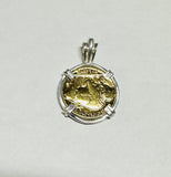 American Coin Jewelry with 24K Gold-plated Vintage Buffalo Nickel in Handmade Sterling Silver Pendant Setting (1936 or 1937)