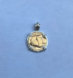 American Coin Jewelry with 24K Gold-plated Vintage Buffalo Nickel in Handmade Sterling Silver Pendant Setting (1936 or 1937)