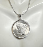 Sterling Silver 1923 Philadelphia Peace Silver Dollar Pendant with 18" Necklace