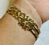 18K Yellow Gold-plated Sterling Silver 2-Strand 7mm Pavé Figaro Our Lady of Guadalupe ID 8" Bracelet