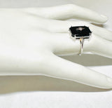 Vintage NOS 1970's Sterling Silver & 14K White Gold Genuine Diamond Rhomboid and Black Onyx Ladies Ring