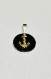 Sterling Silver and 10 Karat Yellow Gold Anchor on Genuine Black Onyx Coin Pendant