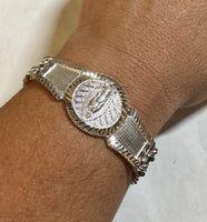 Sterling Silver Miami Cuban Link Our Lady of Guadalupe ID Bracelet (3 widths available)