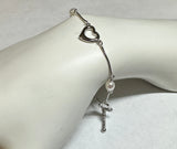 Sterling Silver and Genuine Freshwater Pearl Snake Chain Heart Toggle Clasp 7.5" Bracelet