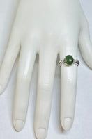 Sterling Silver Genuine 10 x 8mm Oval Cabochon Nephrite Jade & Diamond Ladies Ring