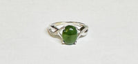 Sterling Silver Genuine 10 x 8mm Oval Cabochon Nephrite Jade & Diamond Ladies Ring