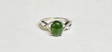 Sterling Silver Genuine 10 x 8mm Oval Cabochon Nephrite Jade & Diamond Ladies Ring