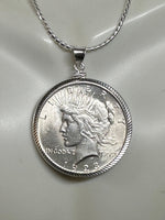 Sterling Silver 1923 Philadelphia Peace Silver Dollar Pendant with 18" Necklace