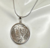 Sterling Silver 1923 Philadelphia Peace Silver Dollar Pendant with 18" Necklace